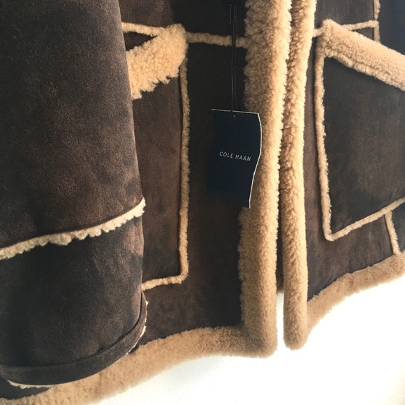Cole Haan Leather Shearling brown Long Jacket - Picture 6 of 8